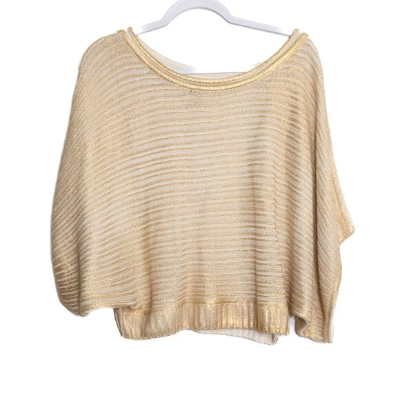 Alberto Malaki Size XL Gold & Cream Knit Loose-Fit Womens Poncho Sweater - Picture 1 of 8